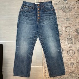 Madewell Rivet & Thread High Waist Boyfriend Button Fly Distressed Jeans Size 28